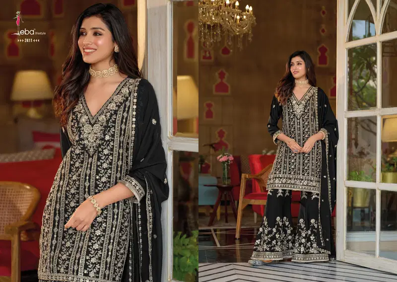 Stylish Eba Nayaab Black And White Chinon Embroidered Salwar Suits Wholesale 2026