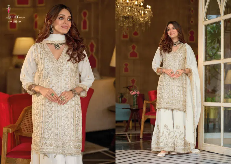 Stylish Eba Nayaab Black And White Chinon Embroidered Salwar Suits Wholesale 2026