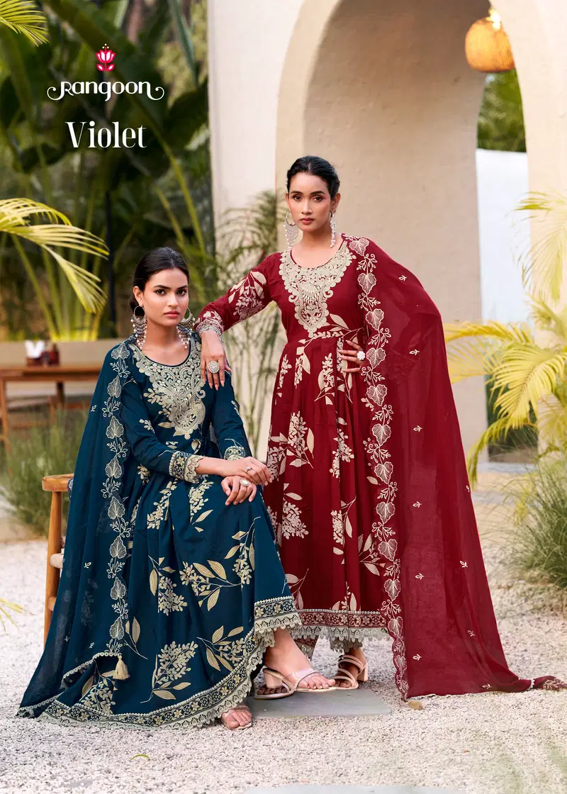 Rangoon Violet Cambric Cotton Thread Worked Kurti With Bottom Dupatta Wholesale