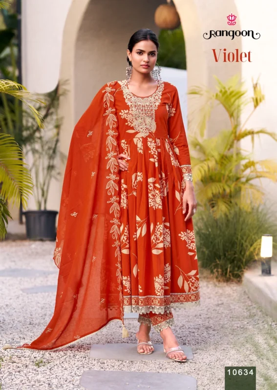 Latest Rangoon Violet Cambric Cotton Thread Worked Kurti With Bottom Dupatta Wholesale 2026