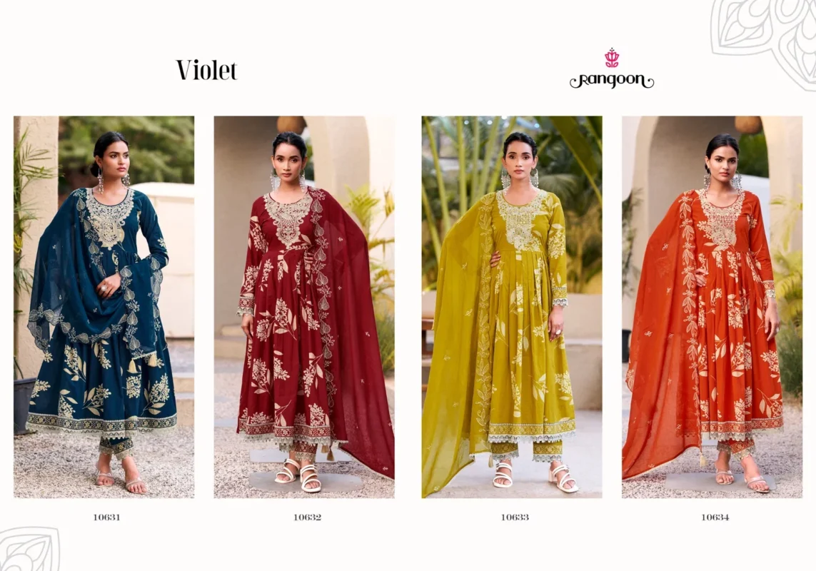 Latest Rangoon Violet Cambric Cotton Thread Worked Kurti With Bottom Dupatta Wholesale 2026