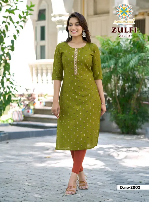 Stylish Zulfi Vol 2 By Passion Tree Veritcan Print Embroidered Straight Kurti Collection Wholesale 2026