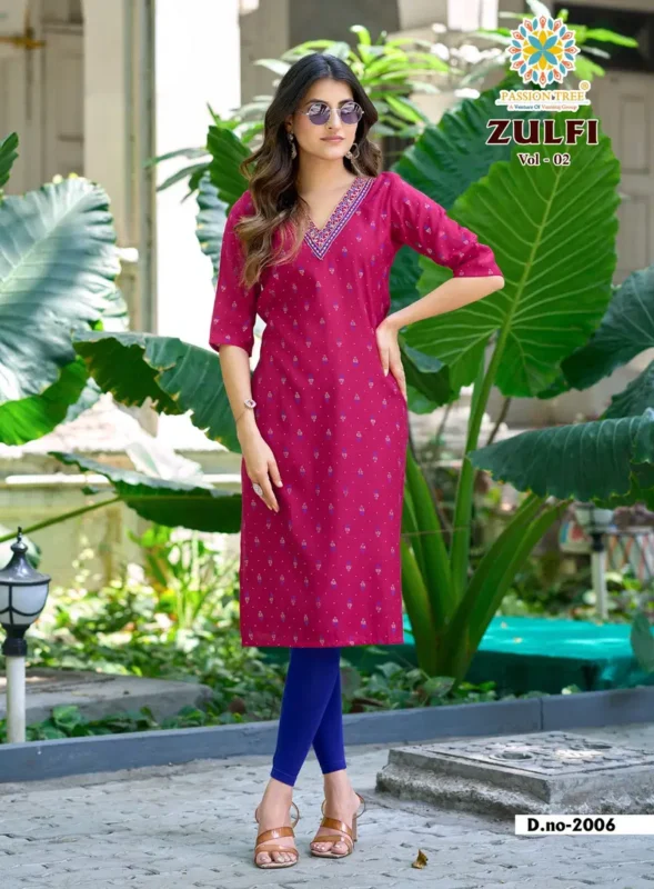 Stylish Zulfi Vol 2 By Passion Tree Veritcan Print Embroidered Straight Kurti Collection Wholesale 2026