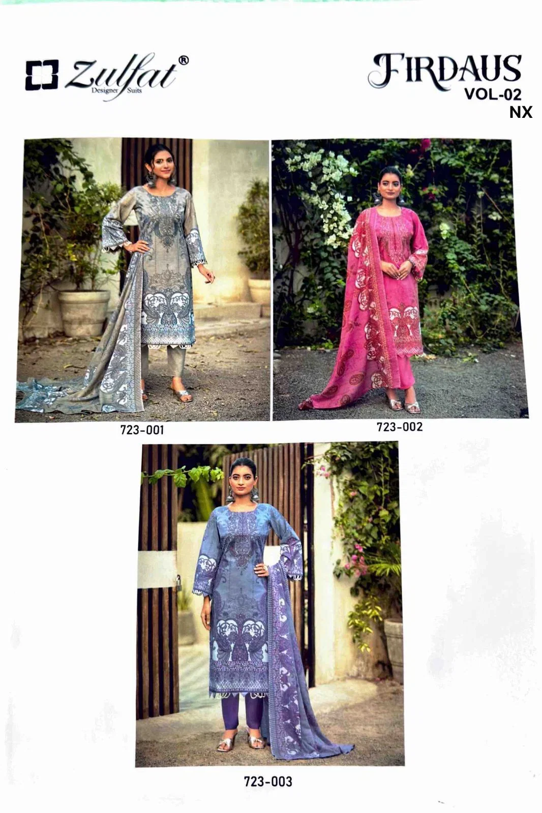 Buy Zulfat Firdaus Vol 2 Nx Series Cotton Embroidery Worked Dress Material Collection Wholesale 2026