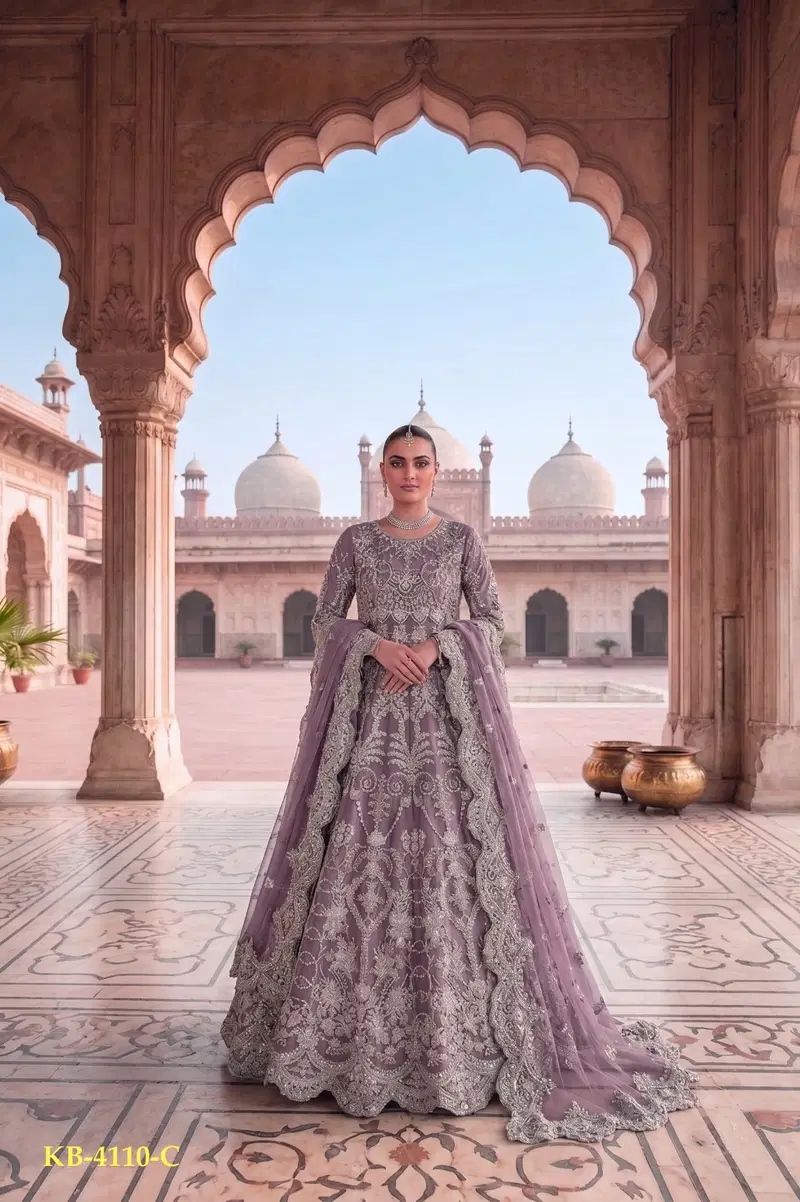 Launching Kb Super Hit 4110 Butterfly Twill Net Embroidered Anarkali Suit Collection Wholesale 2026