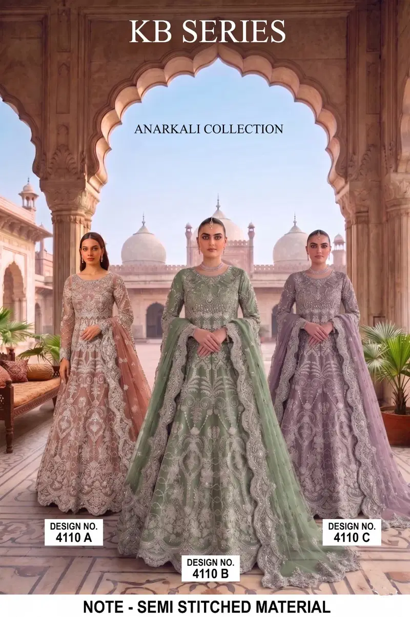 Launching Kb Super Hit 4110 Butterfly Twill Net Embroidered Anarkali Suit Collection Wholesale 2026