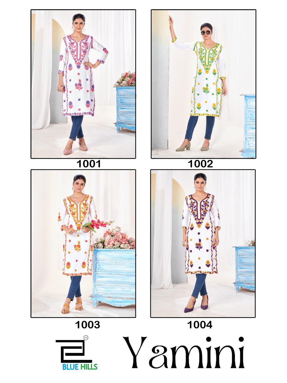 Beautiful Blue Hills Yamini Rayon Fancy Kurti Collection Wholesale 2026