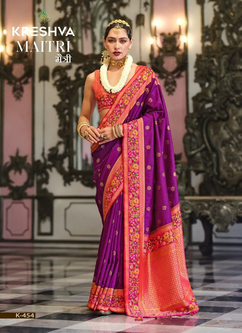 Buy Purple Colour Maitri By Kreshva K-454 Banarasi Silk Saree Wholesale 2026