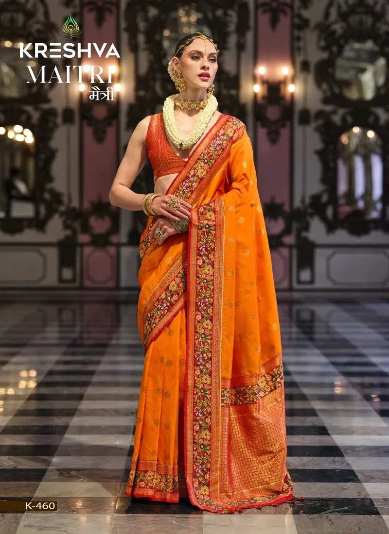Stylish Orange Colour Maitri By Kreshva K-460 Banarasi Silk Saree Wholesale 2026