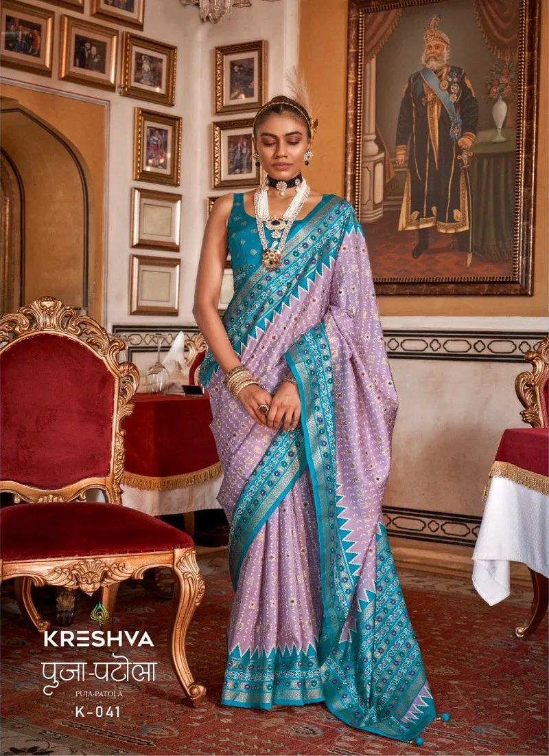 Pink And Firozi Colour Puja Patola By Kreshva K-041 Sigma Silk Saree Wholesale