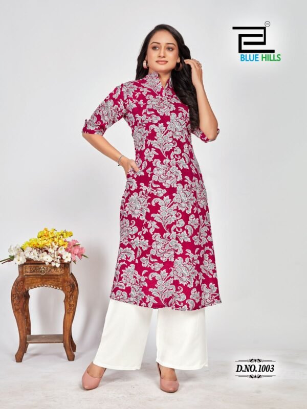 Latest Blue Hills Maher Rayon Printed Kurti Collection Wholesale 2026