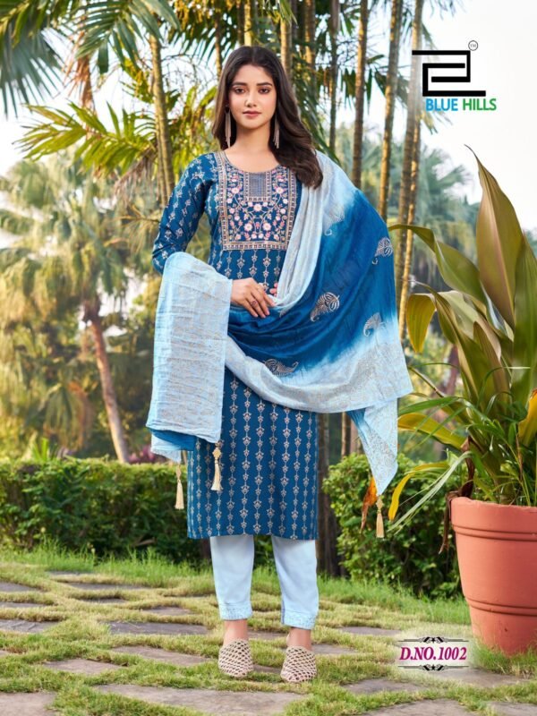 Buy Blue Hills Suva Rayon Printed Kurti Bottom With Dupatta Collection Wholesale 2026