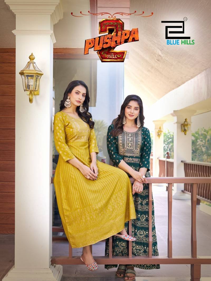 Blue Hills Pushpa 2 Rayon Printed Anarkali Gown Collection Wholesale