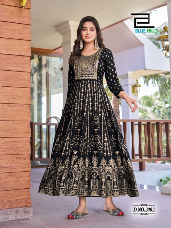 Beautiful Blue Hills Pushpa 2 Rayon Printed Anarkali Gown Collection Wholesale 2026