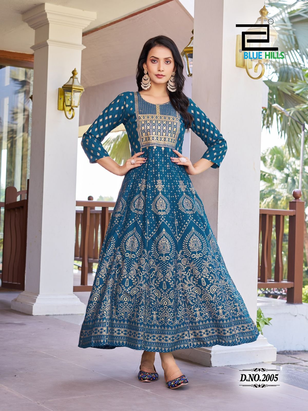 Beautiful Blue Hills Pushpa 2 Rayon Printed Anarkali Gown Collection Wholesale 2026