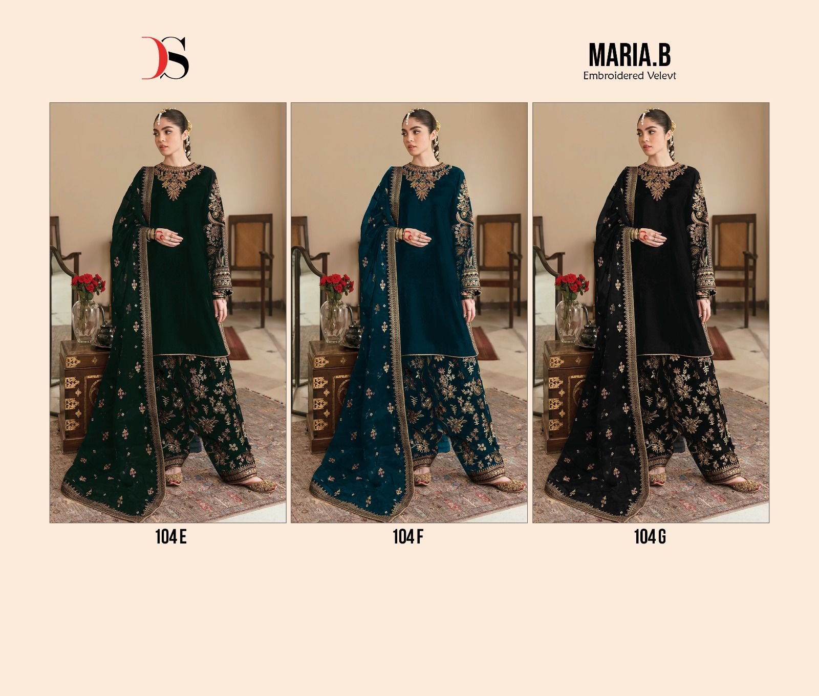 Deepsy Maria B 104 Velvet Pakistani Salwar Suit Wholesale