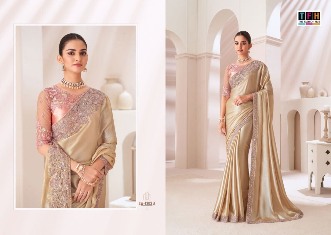 Stylish TFH Sandalwood 1303 Hit Colors Party Wear Style Exclusive Saree Collection Wholesale 2026