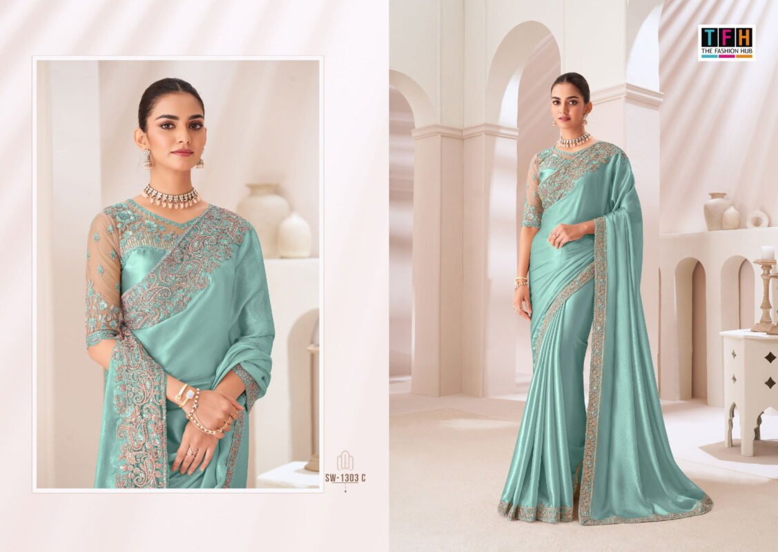 Stylish TFH Sandalwood 1303 Hit Colors Party Wear Style Exclusive Saree Collection Wholesale 2026