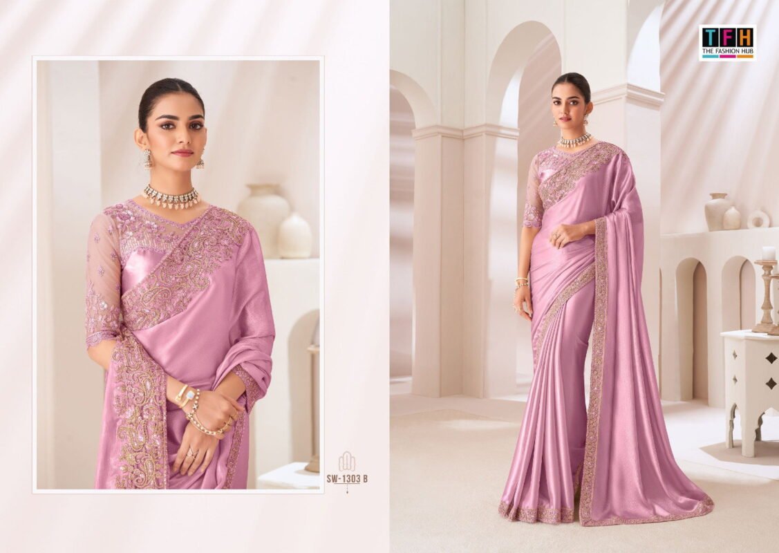 Stylish TFH Sandalwood 1303 Hit Colors Party Wear Style Exclusive Saree Collection Wholesale 2026