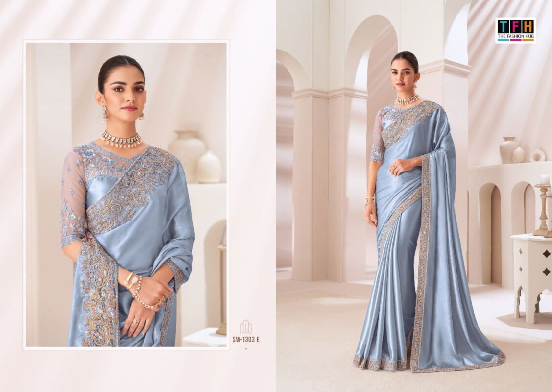 Stylish TFH Sandalwood 1303 Hit Colors Party Wear Style Exclusive Saree Collection Wholesale 2026