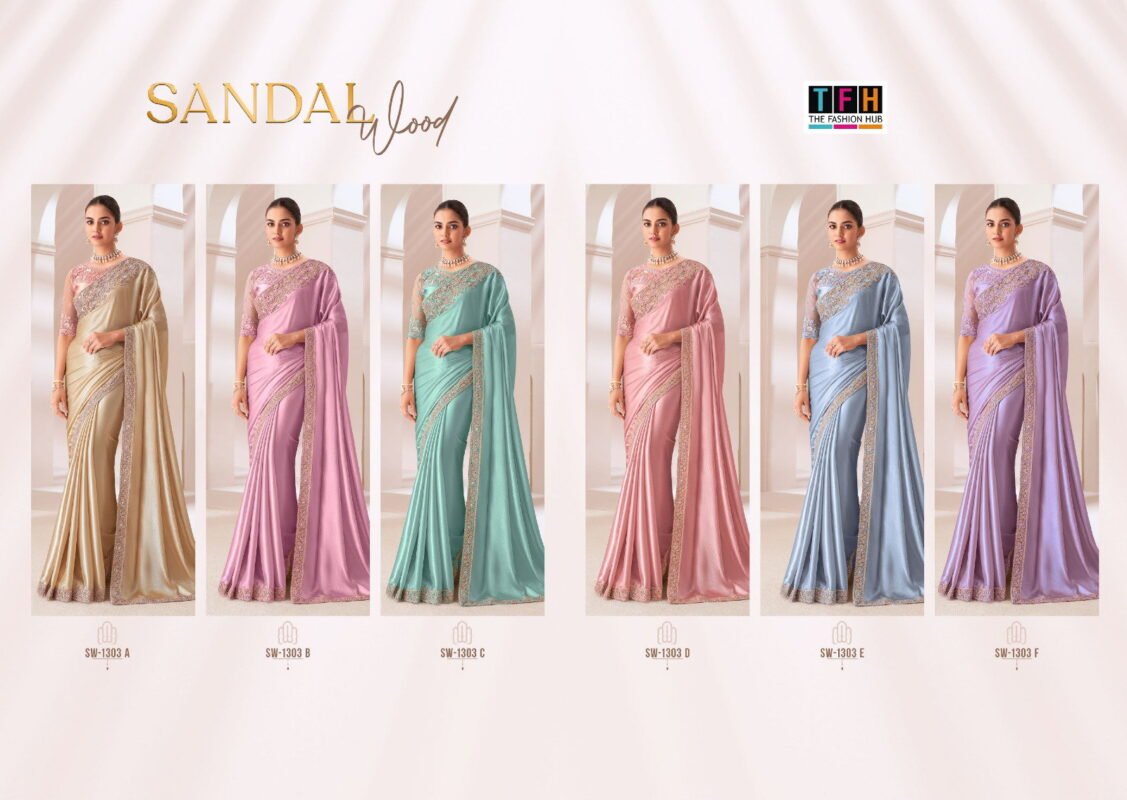 Stylish TFH Sandalwood 1303 Hit Colors Party Wear Style Exclusive Saree Collection Wholesale 2026