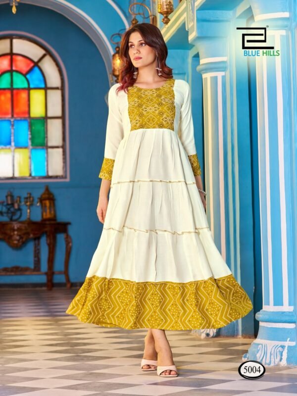 Beautiful Blue Hills Snow White Rayon Long Anarkali Kurti Wholesale 2026