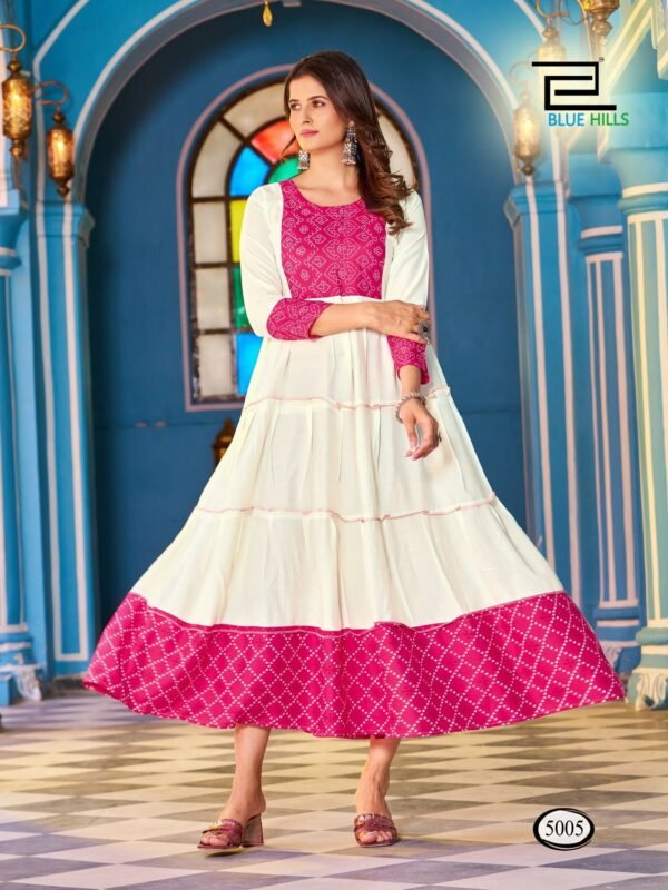 Beautiful Blue Hills Snow White Rayon Long Anarkali Kurti Wholesale 2026