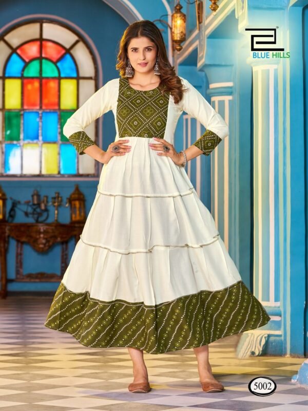 Beautiful Blue Hills Snow White Rayon Long Anarkali Kurti Wholesale 2026