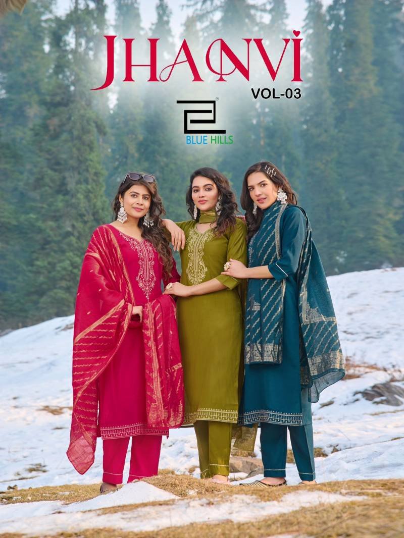 Blue Hills Jhanvi Vol 3 Roman Silk Kurti Bottom With Dupatta Collection Wholesale