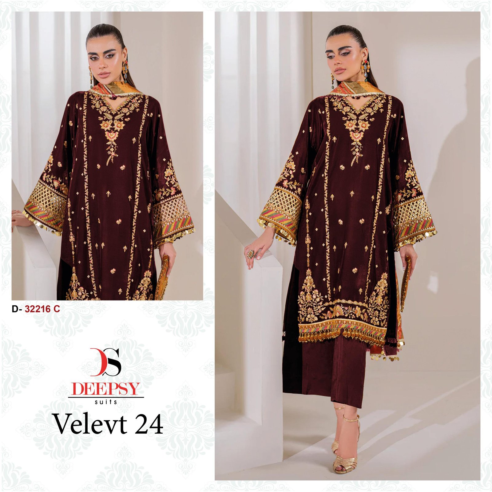 Deepsy Velvet 24 Series 32216 A To D Pakistani Salwar Suit Wholesale