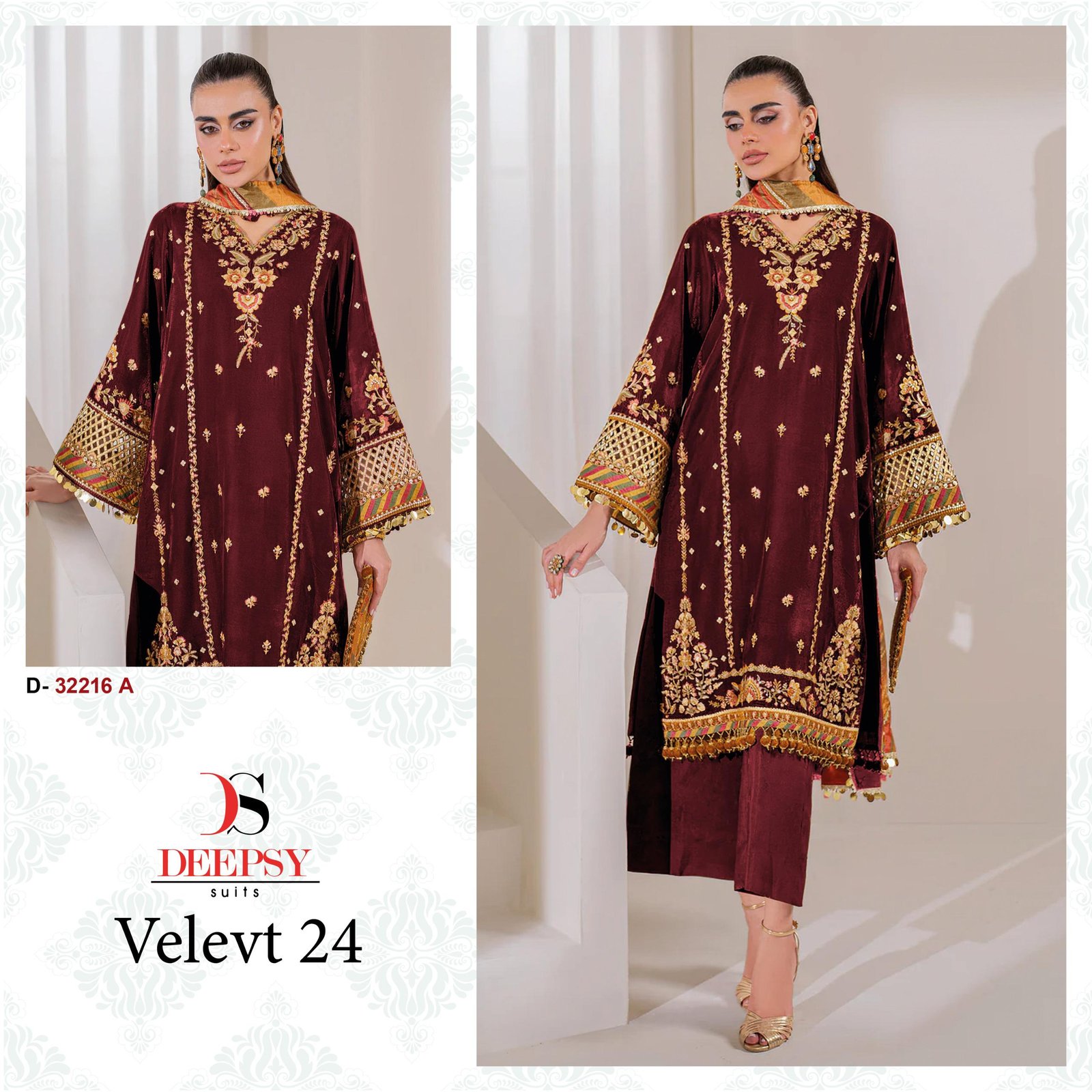 Deepsy Velvet 24 Series 32216 A To D Pakistani Salwar Suit Wholesale