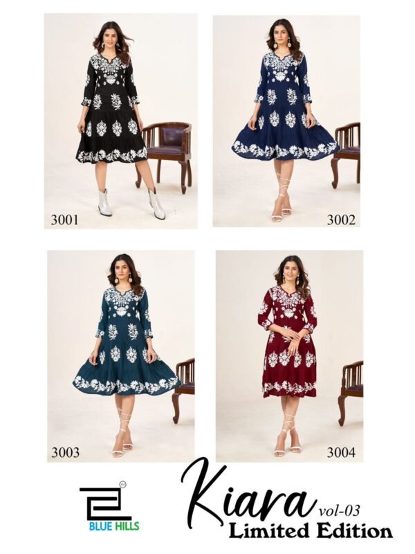Beautiful Blue Hills Kiara Vol 3 Limited Edition Rayon Lucknowi Work Kurtis Wholesale 2026
