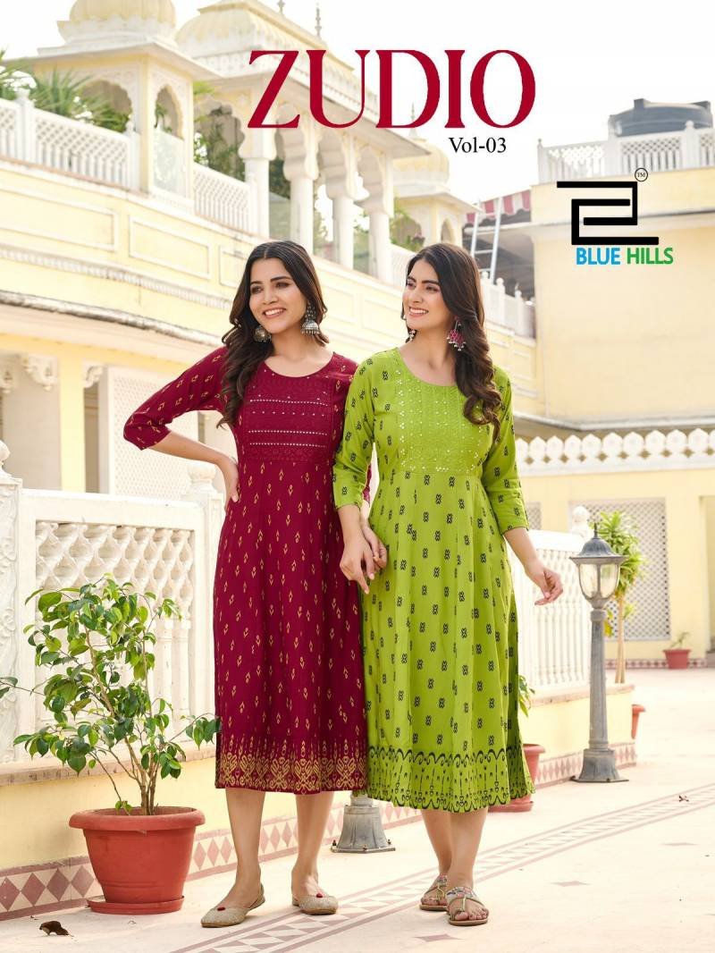 Blue Hills Zudio Vol 3 Rayon Printed Anarkali Kurti Collection Wholesale