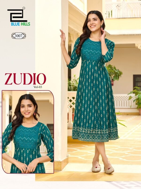 Latest Blue Hills Zudio Vol 3 Rayon Printed Anarkali Kurti Collection Wholesale 2026