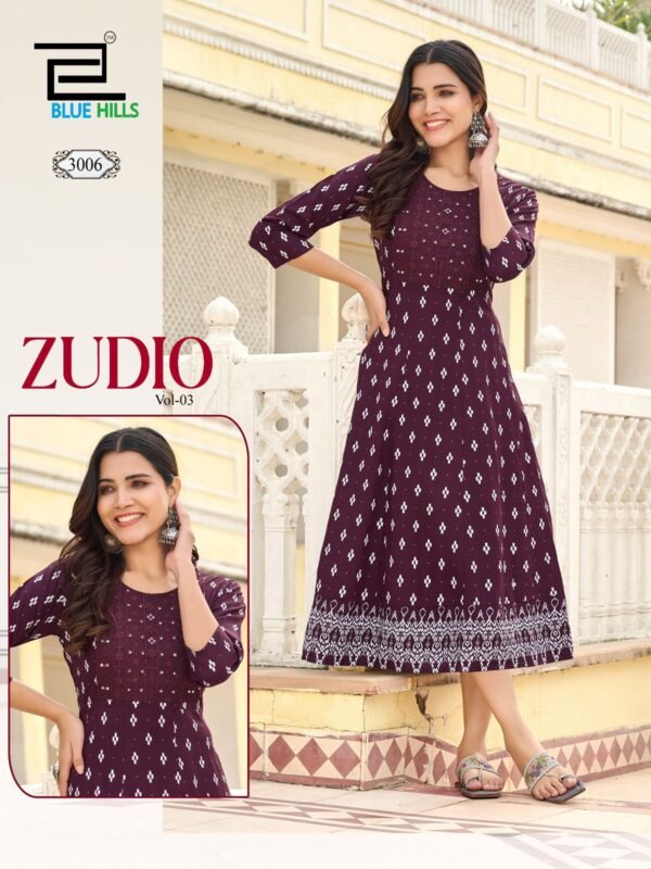 Latest Blue Hills Zudio Vol 3 Rayon Printed Anarkali Kurti Collection Wholesale 2026