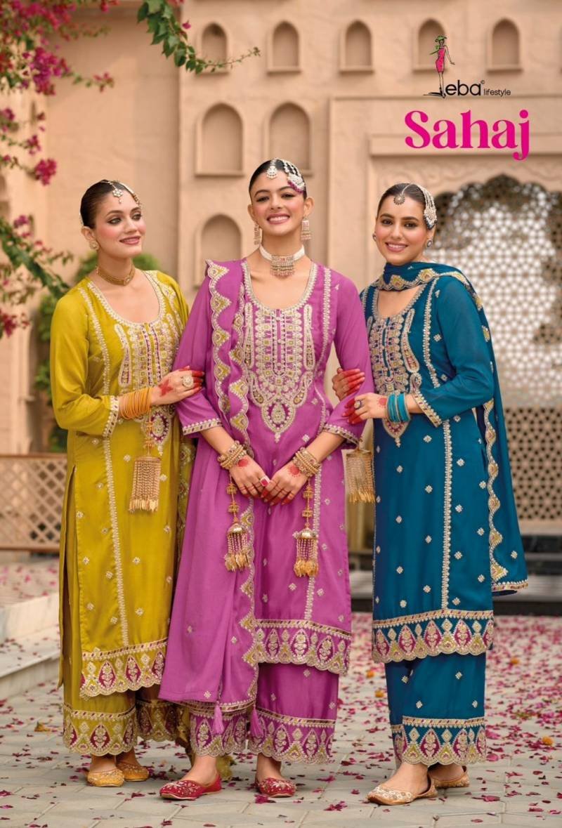 Eba Sahaj Chinon Embroidered Ready Made Suits Collection Wholesale