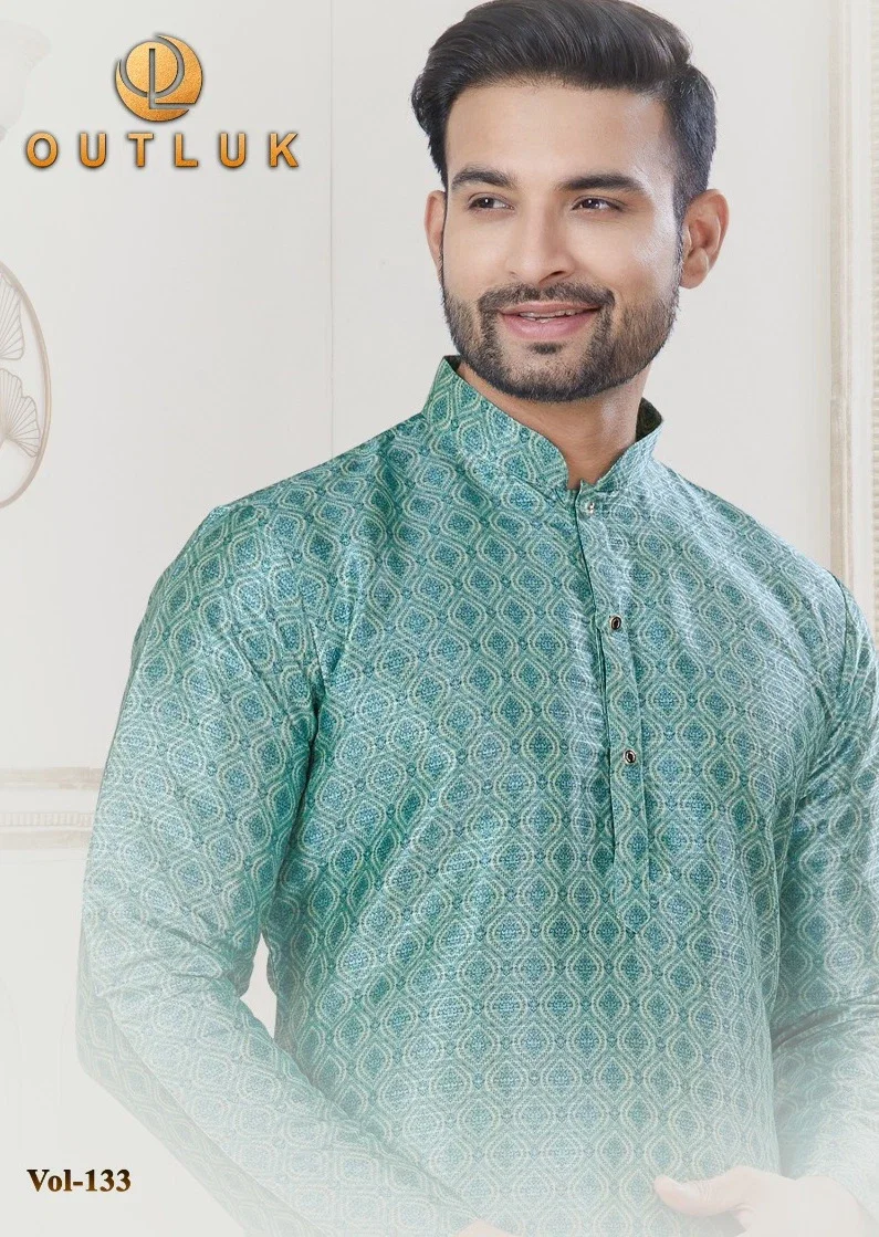 Outluk Vol 133 Jacquard Silk Digital Printed Mens Kurta With Pyjama Wholesale