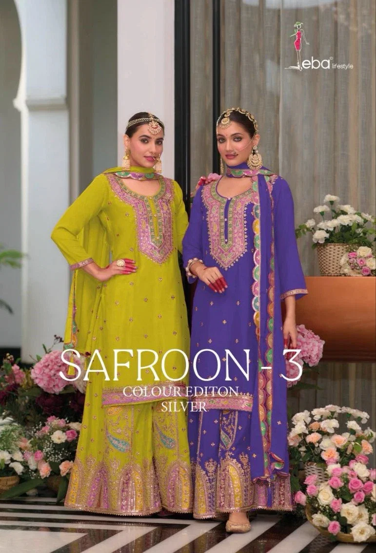 Eba Safroon Vol 3 Color Edition Silver Ready Made Suits Collection Wholesale