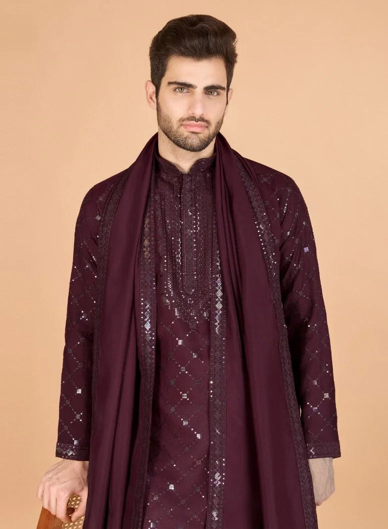 Shubhvastra Vastra Mantra Viscose Silk Mens Kurta With Dupatta Wholesale