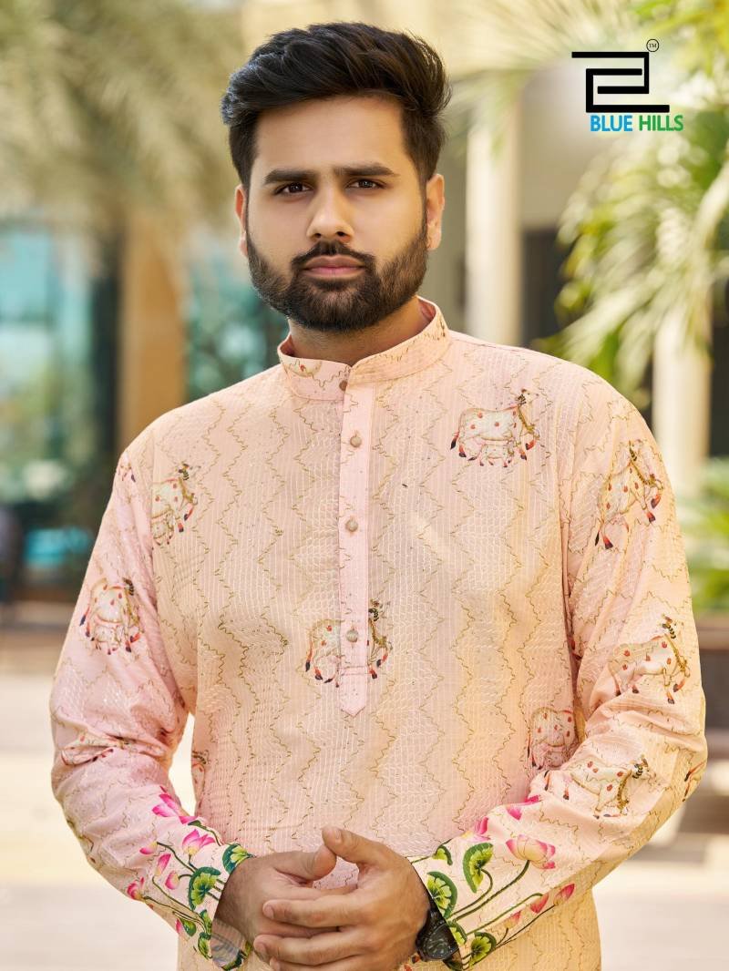 Blue Hills Paarv Rayon Embroidered Mens Kurta With Pyjama Wholesale