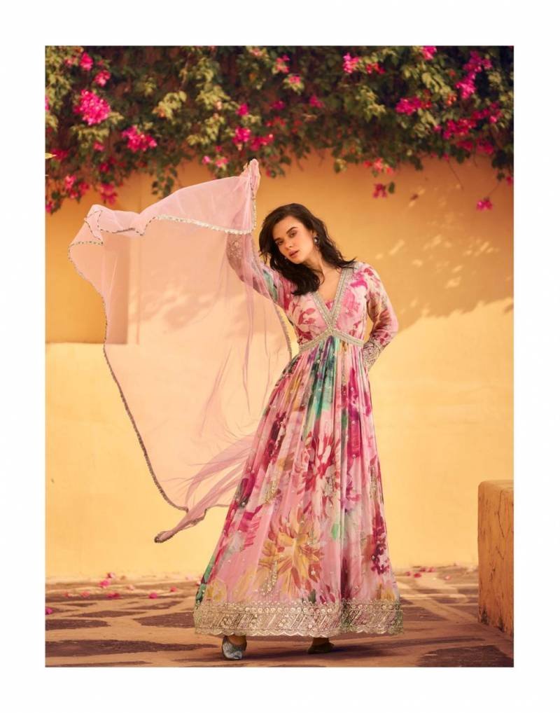 Sayuri Rani Nx Chinon Silk Designer Gown With Dupatta Collection Wholesale