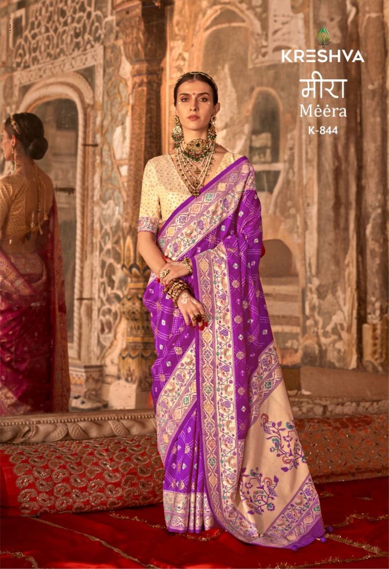 Kreshva Meera Silk Bandhani With Paithani Border Designer Saree Wholesale