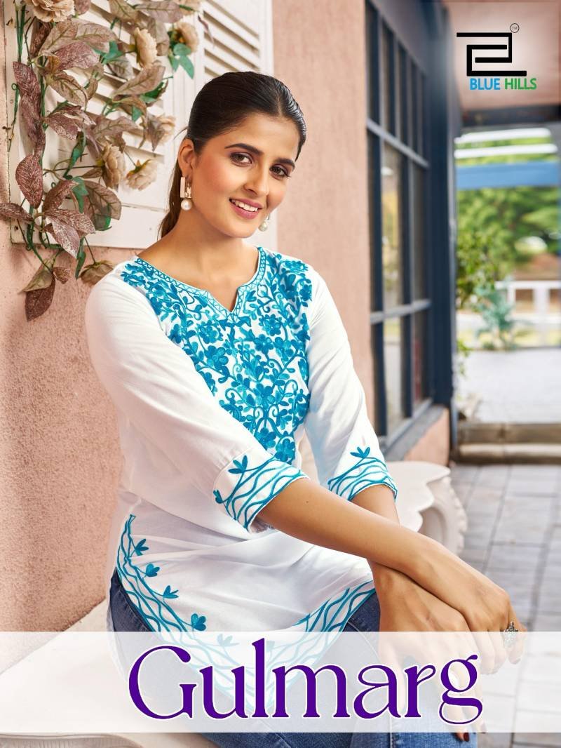 Blue Hills Gulmarg Rayon Woolen Work Side Cut Short Kurti Wholesale