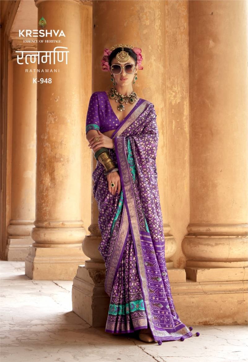 Kreshva Ratnamani Pv Silk Traditional Patola Designer Saree Wholesale