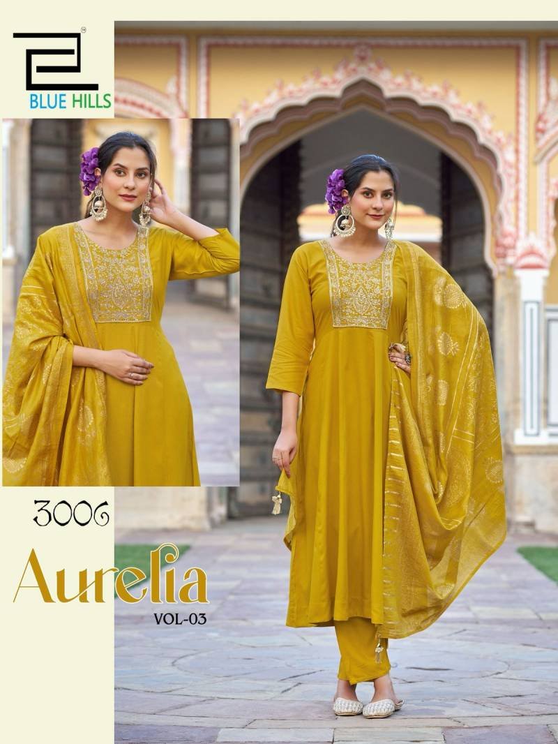 Launching Blue Hills Aurelia Vol 3 Rayon Kurti Bottom With Dupatta Collection Wholesale 2026