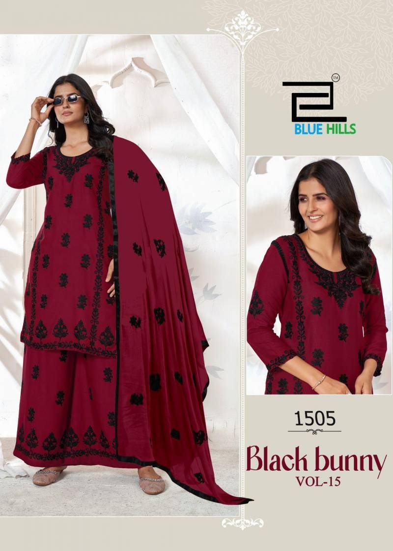 Stylish Blue Hills Black Bunny Vol 15 Rayon Kurti Bottom With Dupatta Wholesale 2026