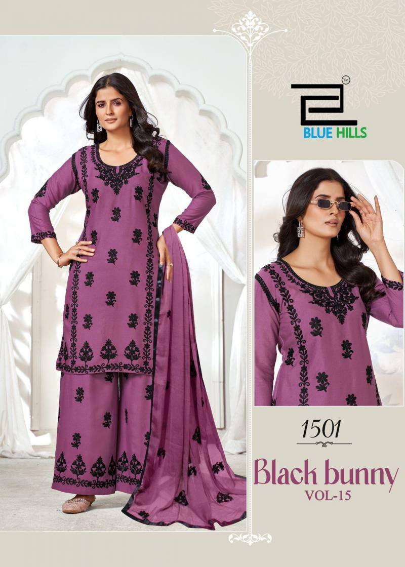 Stylish Blue Hills Black Bunny Vol 15 Rayon Kurti Bottom With Dupatta Wholesale 2026