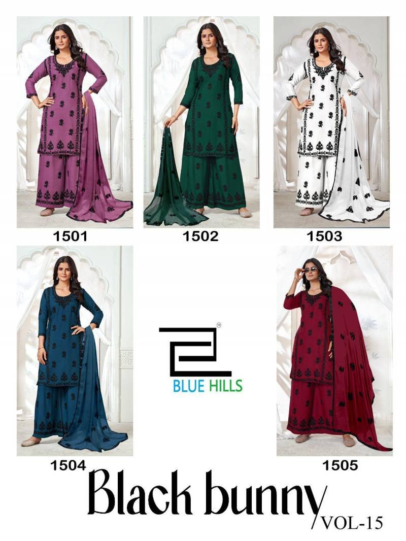 Stylish Blue Hills Black Bunny Vol 15 Rayon Kurti Bottom With Dupatta Wholesale 2026