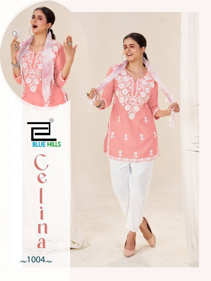 Latest Blue Hills Celina Rayon Embroidery Work Kurti With Bottom Collection Wholesale 2026