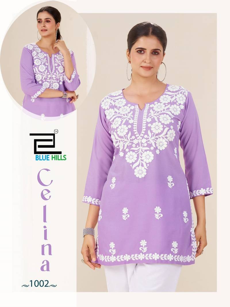 Latest Blue Hills Celina Rayon Embroidery Work Kurti With Bottom Collection Wholesale 2026